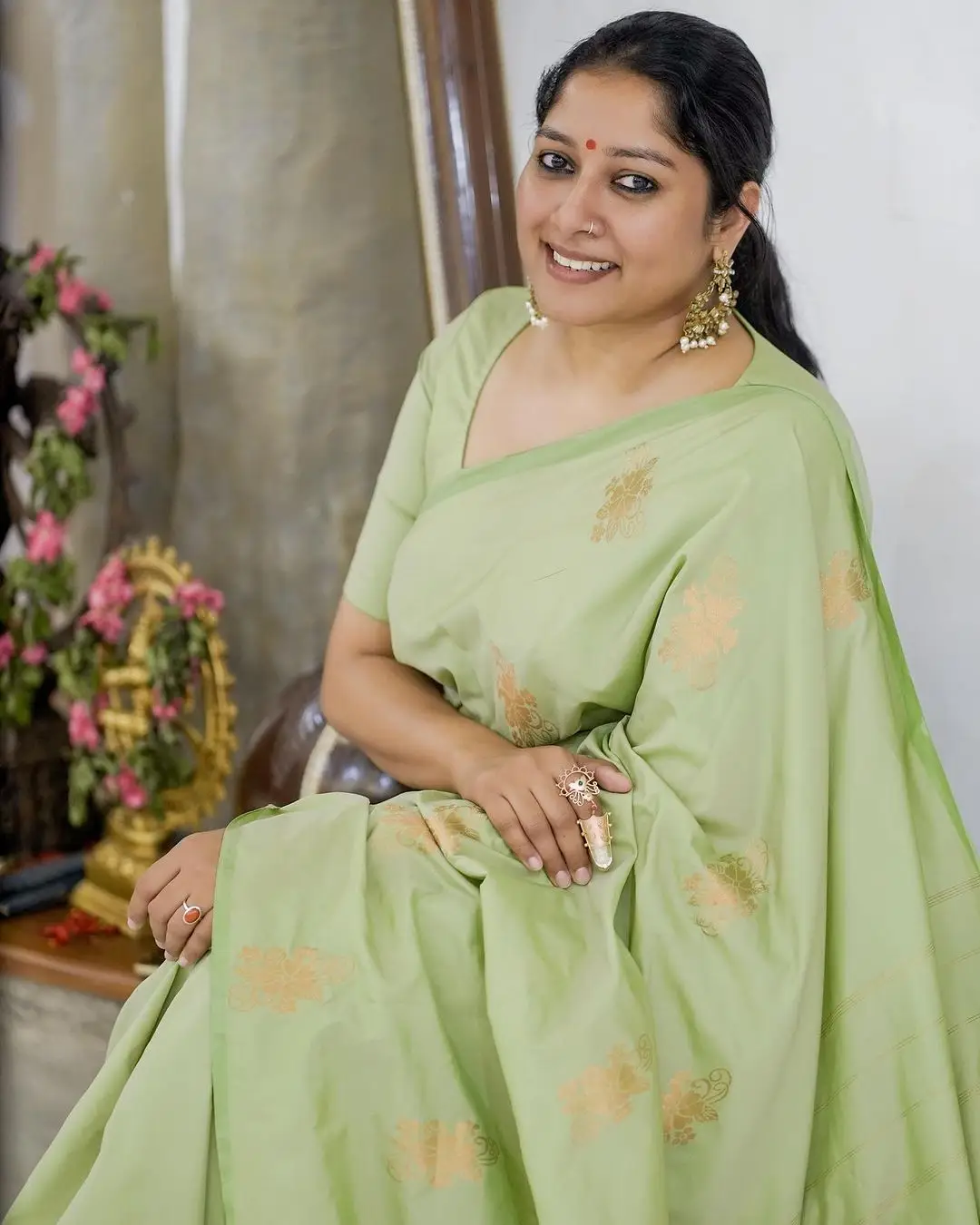 Malayalam Actress Anumol Stills in Green Saree